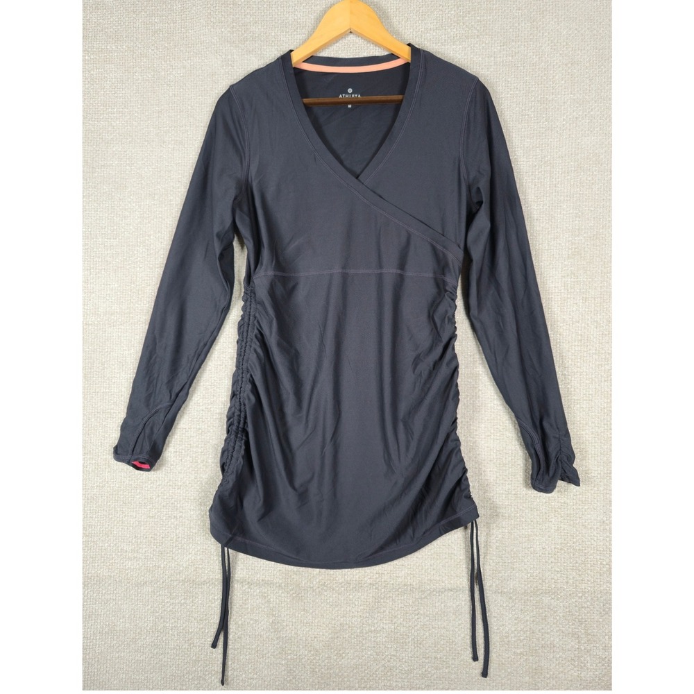 Athleta Womens Charcoal Gray Ruched‎ Side Drawstring Tunic Top Size M